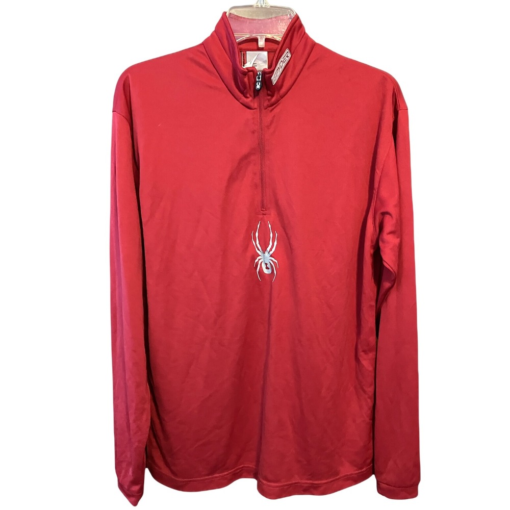 NWT Spyder Long Sleeve RED T-NECK 1/4 ZIP SHIRT Mock Neck SILVER SPIDER LOGO M